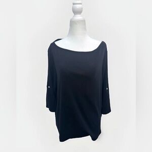 Lauren Ralph Lauren Top Women 2X Black 100% Cotton 3/4 Sleeve Casual Capsule